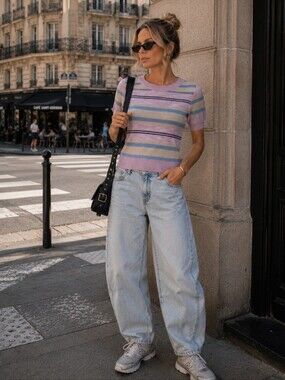 Made in Denmark, Skovhuus Striped Knit Top in Pastel Pink, Blue & Cream